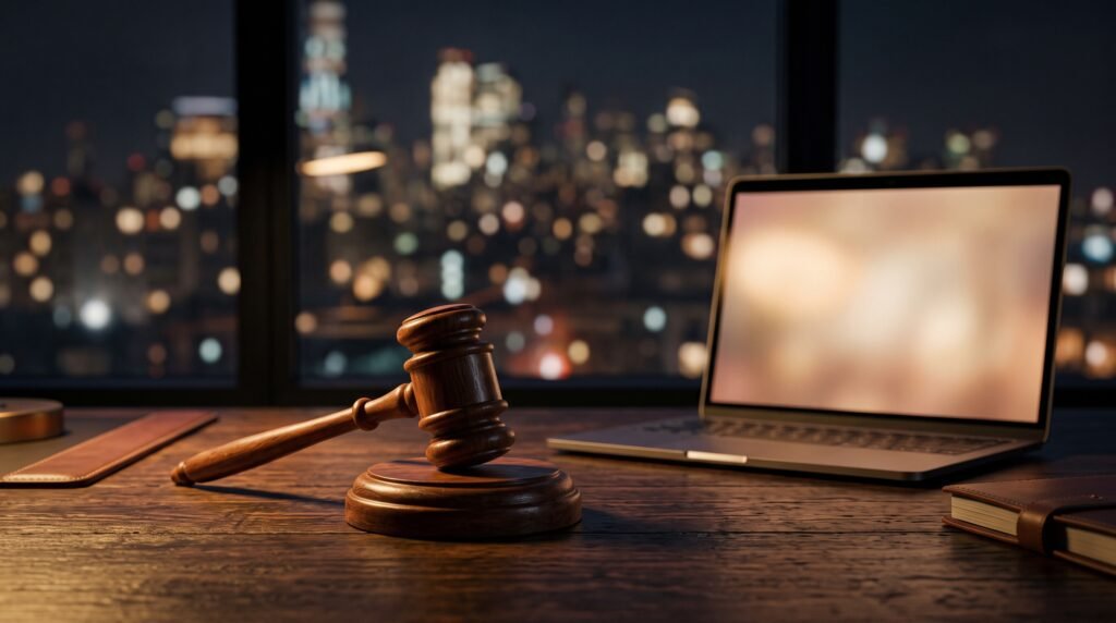 Is IPTV legal in the USA - gavel and laptop symbolizing streaming law enforcement