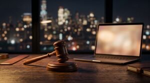 Is IPTV legal in the USA - gavel and laptop symbolizing streaming law enforcement
