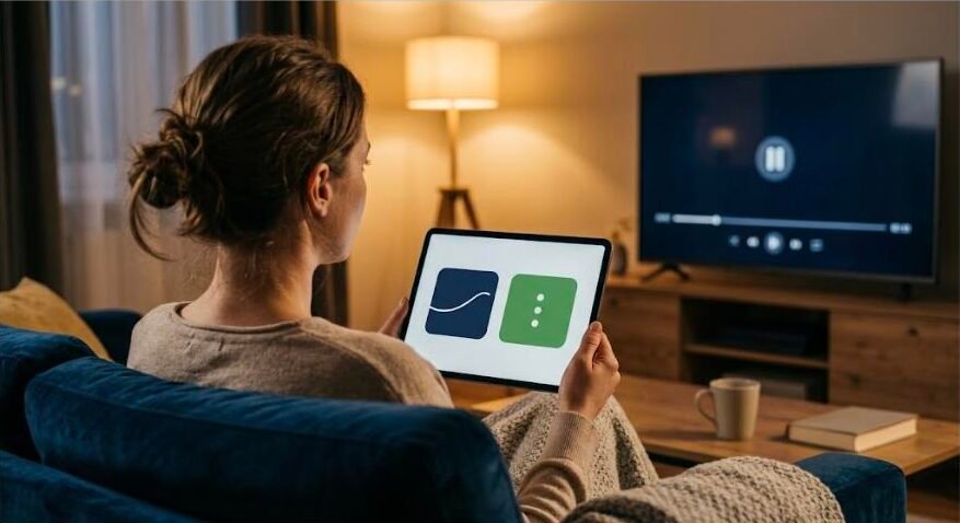 Is IPTV safe to compare? Person vetting a trustworthy IPTV provider from the couch before subscribing