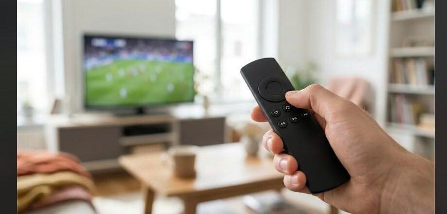 Is IPTV legal in the USA - close-up of a hand holding a streaming remote control
